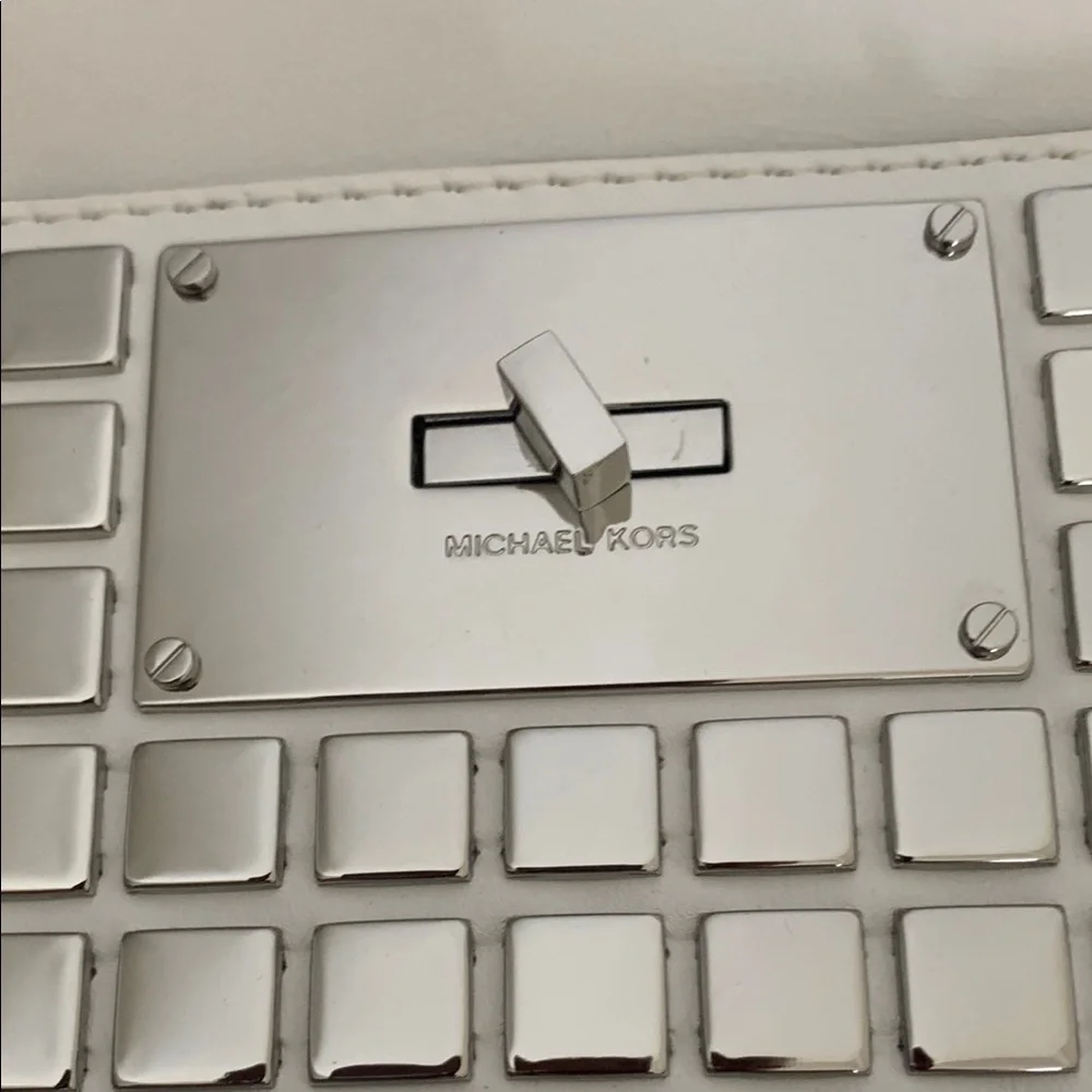 Michael Kors Silver and White Tote Bag with Geometric Design